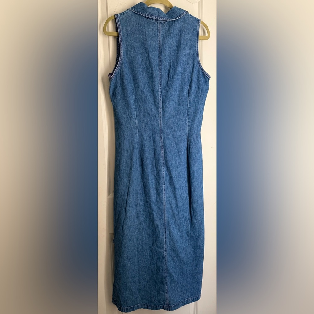 90’s studio ease Embroidered Denim maxi dress sz 12 picnic casual cottage - Picture 2 of 8